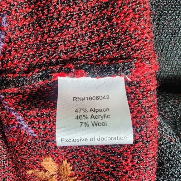 North Style S Black Embroidered Cardigan Sweater Jacket Alpaca Wool Peruvian - Picture 8 of 9